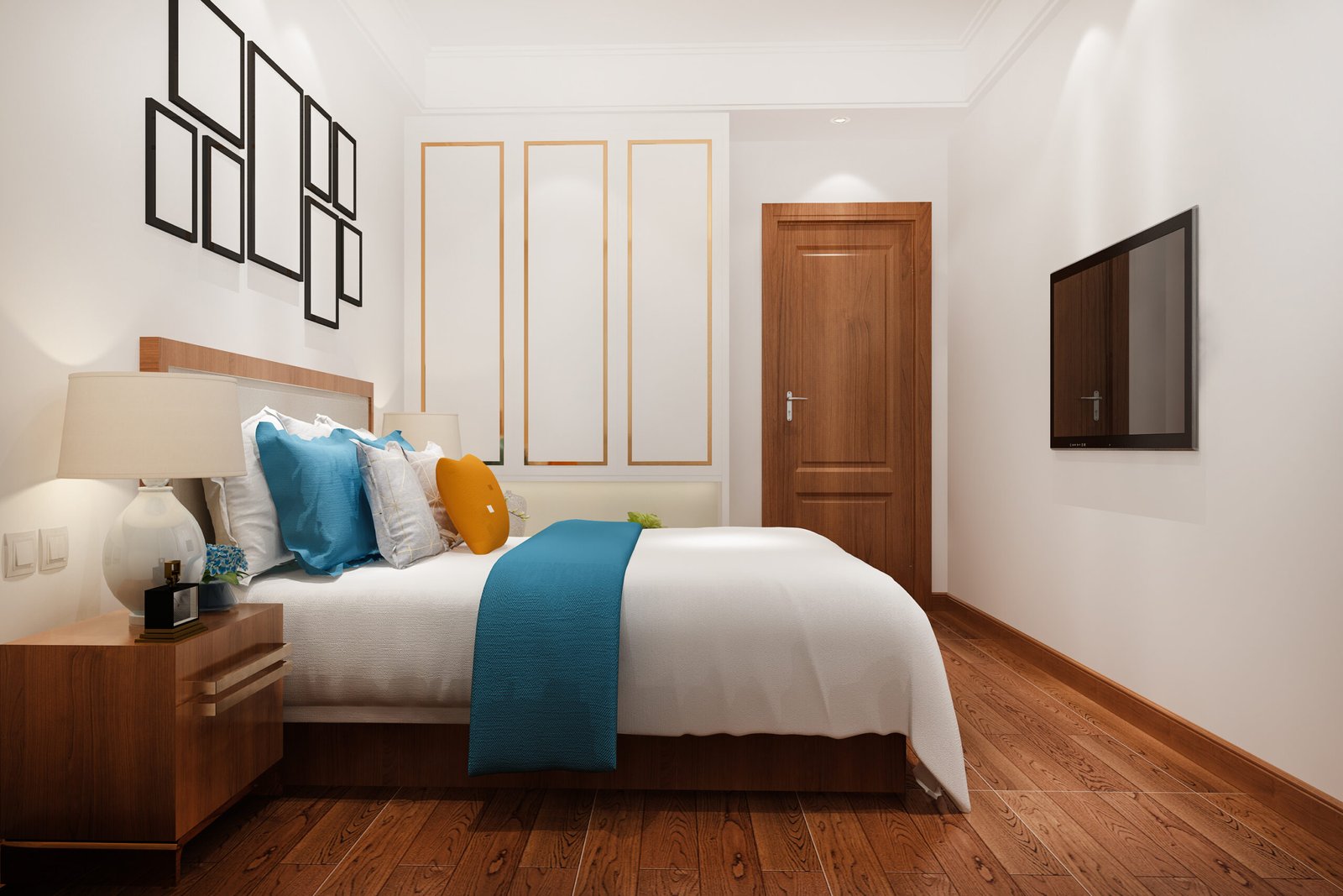 3d rendering beautiful luxury bedroom suite in hotel with tv
